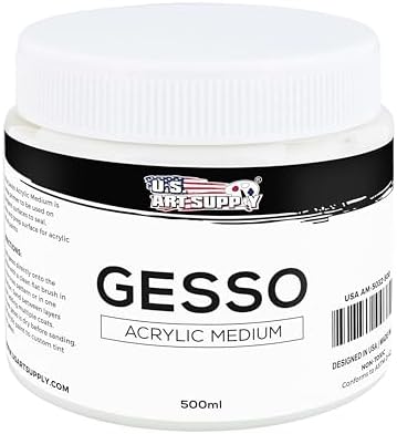 U.S. Art Supply White Gesso Primer 16.9oz (500ml) for Oil & Acrylic Paint | Superior Coverage, Canvas Prep, Mixable White Gesso Paint Artists