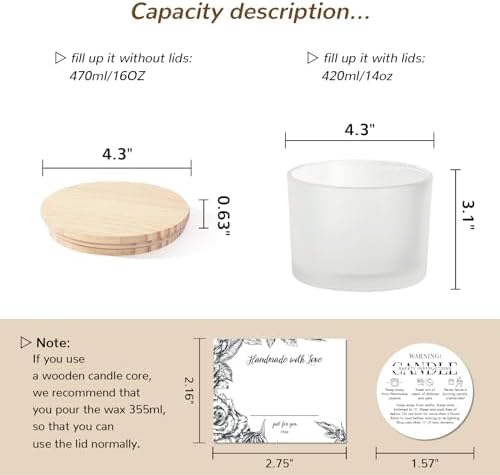 6 PCS 16 oz Frosted White Glass Candle Jars - 3 Wick, Empty Candle Containers for Candle Making Supplies