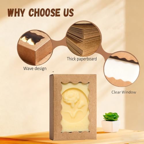 40PCS Kraft Brown Soap Boxes with Window, 3.5x2.36x1.2 Inches, Small Gift Boxes for Homemade Soap, Macarons, Cookies, Candies, Wedding and Birthday Party Favors
