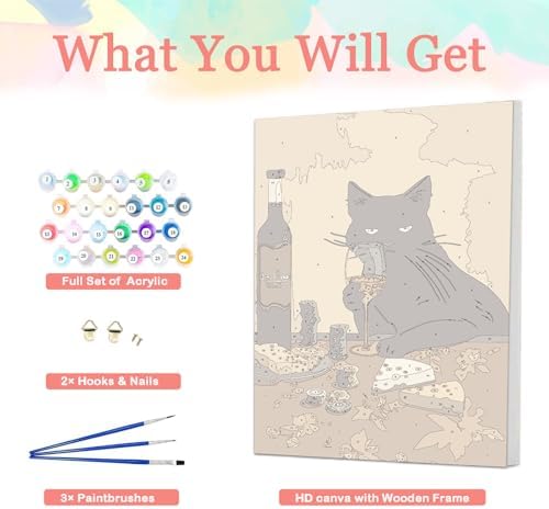 Auremi Cat Framed Paint by Number for Adults,DIY Animals Painting by Number Kits on Canvas Acrylic Oil Painting Kits for Adults Paint by Number Kits for Home Decor 20x30cm