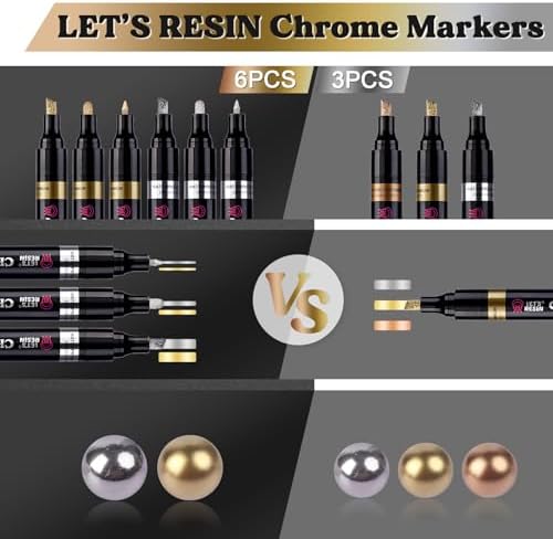 LET'S RESIN 6Pcs Mirror Chrome Markers,3 Sizes Shiny Chrome Paint Pen | Large Barrel, Quick Dry,Oil-based,Silver & Gold Markers for Metal, Resin,Model Painting,Marking,Jewelry Repair Kit