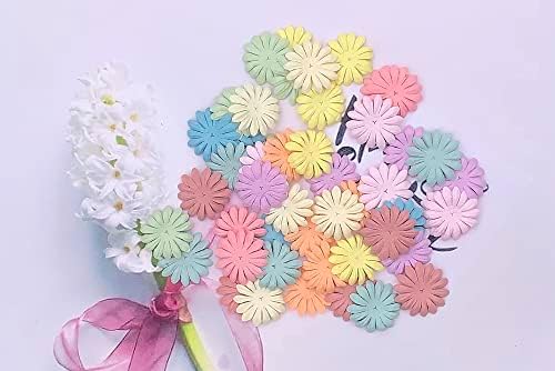 100PCS Handmade Mulberry Paper Daisy Petals, Artificial Paper Flowers for DIY Crafts, Scrapbooking, Card Making, Wedding Decorations, Floral Embellishments, Pastel Colors, 40 x 40mm (Pastes Colors)
