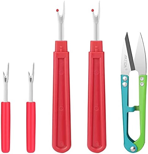 CampTek Seam Ripper, Sewing Stitch Ripper and Thread Remover Tool Kit, 2 Big+2 Small Embroidery Cutter and 1 Thread Snips (Red)