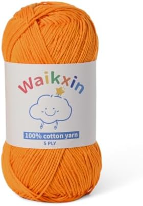 100% Cotton Yarn for Crocheting,Baby Yarn for Crocheting Soft,5 Ply Milk Cotton Yarn,#2 Sport Weight Cotton Yarn,3.52oz/262.4yds Amigurumi Yarn for Puzzle,Clothes&DIY Crafts.(Orange)