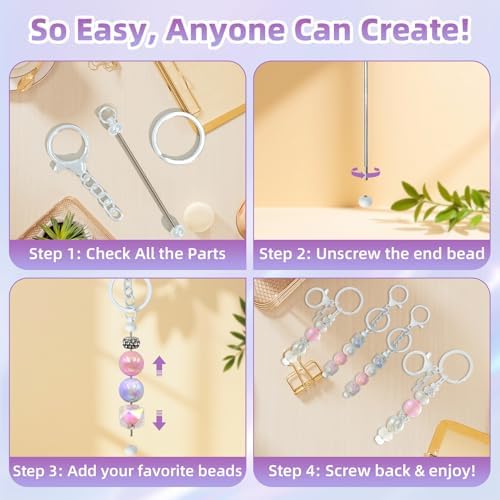 28 Pcs Beadable Keychain Bars - Keychain Making Kit Bulk - Metal Beaded Keychains for Crafting - Diy Key Chain Supplies - Blank Keychains Bars for Beads - Beadable Items (White)