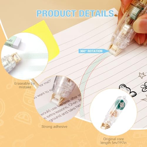 4 Pack Double Sided Tape Roller with 8 Refills for Crafts, Total 196.8 FT