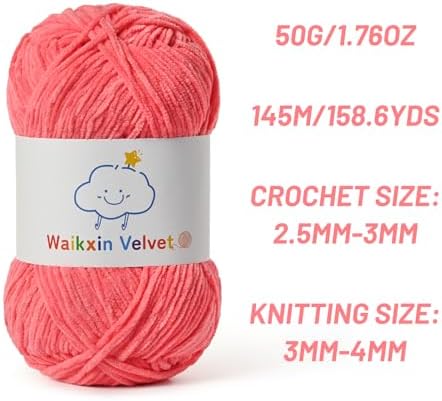 3 Pack Fluffy Chenille Yarn for Crocheting，Baby Yarn for Crocheting Soft，150g/5.28oz Velvet Amigurumi Yarn ，Fingering Weight Yarns for Crocheting Baby Blankets、DIY Craft.(3 Watermelon Red)