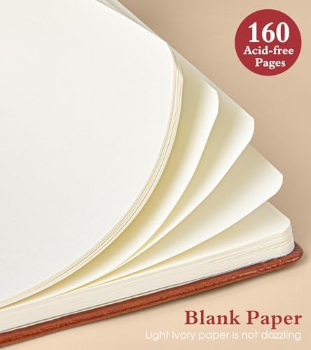 PAIBAS Blank Journal Notebook for Women Men,160 Pages,A5 Hardcover Sketchbook for Drawing, Sketch book, Unlined Notebooks for School,Work, Note Taking,Travel Journals for Writing 5.8"x8.5" (Brown)