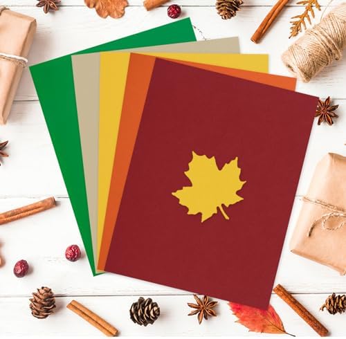 Whaline 50 Sheet 8.5 x 11 Inch Assorted Autumn Card Stock Paper Red Yellow Green Brown Colored Scrapbook Paper for Fall Harvest Thanksgiving DIY Maple Leaves Card Making Supplies, 65lb