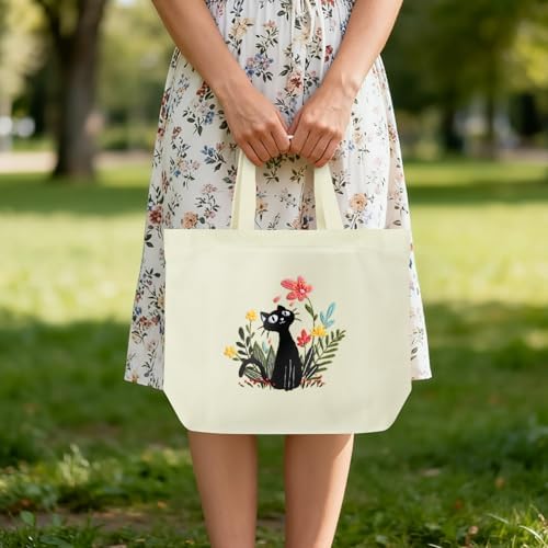 ERKOON Canvas Tote Bag Embroidery Kit for Beginners, Floral Arts Crafts Cross Stitch Kits for Adults Including Stamped Embroidery Bag with Hoops, Needle, Instruction and Color Threads (Cat)