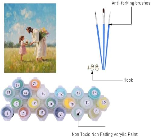 pchmcu Paint by Numbers kit for Adults,Jesus and Girl Paint by Number Acrylic Oil Painting by Numbers Kits for Beginner with Paint Brushes Art Crafts Canvas for Home Decor 16x20 inch