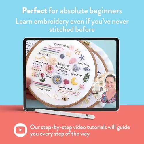 Clever Poppy Stitch Sampler Beginner Embroidery Kit – Easy Embroidery Kit for Beginners with Hoop, Thread & Patterns – Hand Embroidery Kit for Adults and Teens – Complete Embroidery Starter Kit