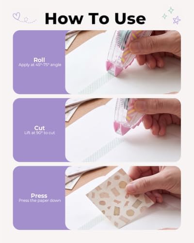 Four Candies Glue Tape Roller, Double Sided Tape for Crafts,0.31INx32.8FT