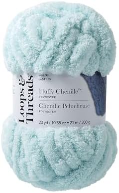 Loops & Threads Fluffy Chenille Yarn - Yarn for Knitting, Crochet, Weaving, and Arts & Crafts - Blue, Polyester, 10.58 oz
