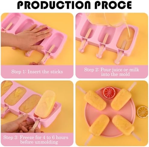 Sakolla Large Silicone Popsicle Molds, Oval 4 Cavities, Set of 3