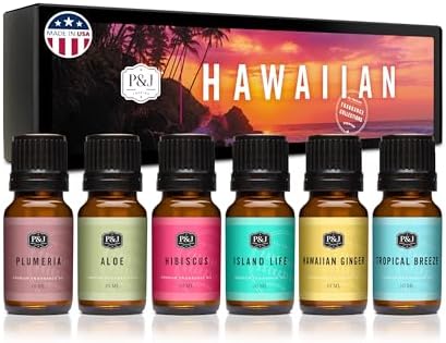 P&J Trading Fragrance Oil Hawaiian Set | Hibiscus, Island Life, Hawaiian Ginger, Tropical Breeze, Plumeria, Aloe Scents for Candle Making, Freshie, Soap Making Supplies, Diffuser Oil Scents