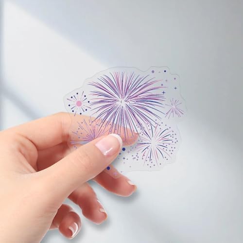50PCS Firework Stickers, Waterproof Clear PET Transparent Colorful Firework Decals for Laptop, Skateboard, Phone Case, Luggage - Festival Celebration Decor for Teens, Adults, Boys, Girls