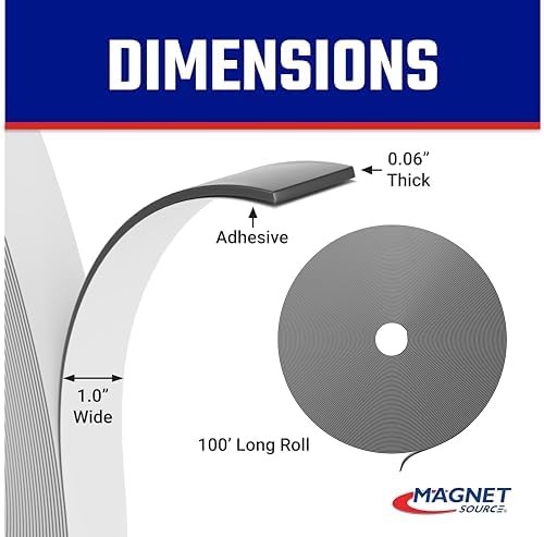 Master Magnetics Flexible Magnetic Strip - Heavy-Duty Magnet Strips with Strong Adhesive Backing for Walls, Boards, Signs, and More - 0.06" Thick - 1" W - 100 Ft - 1 Roll