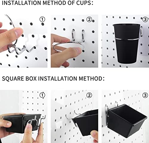 Kuhome 6 Sets Pegboard Bins with Hooks - Pegboard Organizer for Accessories, Tools, Storage - Office, Workshop, Garage - Black