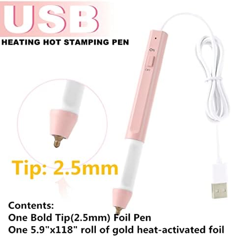 Heat Foil Pen and 15cmX3mGlimmer Heat Activated Foil Roll Sets for Card Making Scrapbooking Tool Kits 2.5mm Bold Tip Heating Hot Stamping Pen Scrapbooking Drawing Pen with USB Cable DC5V Crafting Tool