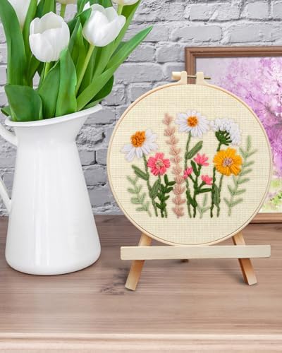 ERKOON Punch Needle Kit Beginners Adults, DIY Easy Flower Embroidery Set for Starter Art Craft, Needling Punching Project with Patterns, Tools, Yarns, Hoop, Instruction (Colorful Daisies)