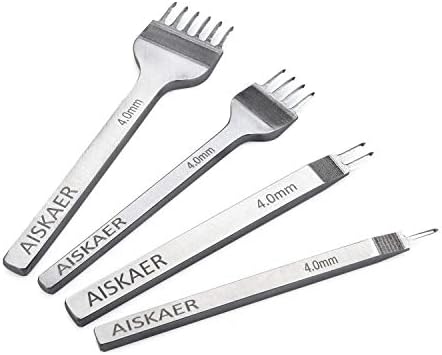 Aiskaer Leather Stitching Punch Set, Diamond Chisel Tools, 4mm White Steel 1/2/4/6 Prong for Leather Craft DIY