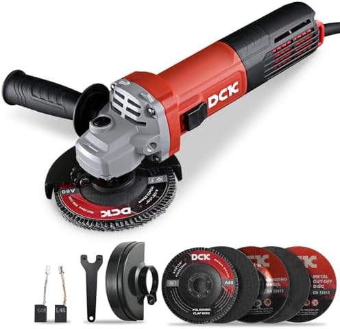 DCK 9.0Amp Angle Grinder 1100W, 4-1/2 Inch Electric Grinder Power Tool, 11800 RPM, Auxiliary Handle 2 Safety Guards, 6 Piece Discs, Copper Angle Grinder for Cutting, Grinding, Polishing (KSM17-115B)