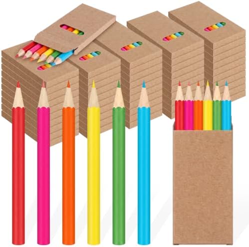 Ctosree 50 Packs Mini Colored Pencil Bulk 6 Per Box, Neon, 3.5''