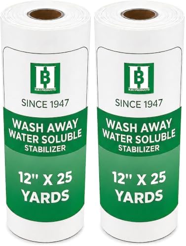 H.B.I. Wash Away Water Soluble Stabilizer for Embroidery Roll, Stabilizer for Embroidery Machines, 12" x 25 Yards, 1.5 oz, Backing for Machine & Hand Embroidery. (Pack of 2)