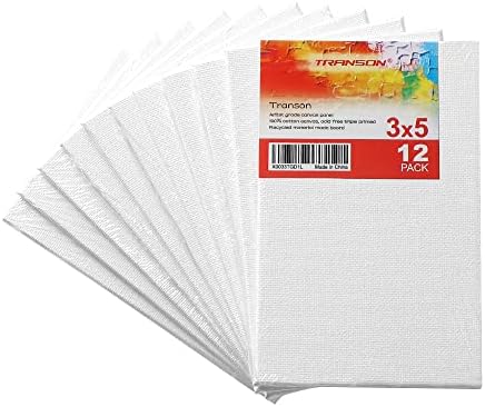 Transon 12 Pack 3x5 Inch Acrylic Painting Canvas, with Heavy Duty MDF Backing Boards, 100% Cotton Acid-Free Primed Canvas Panels for Beginners Art Crafts