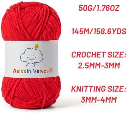 3 Pack Fluffy Chenille Yarn for Crocheting，Baby Yarn for Crocheting Soft，150g/5.28oz Velvet Amigurumi Yarn ，Fingering Weight Yarns for Crocheting Baby Blankets、DIY Craft.(3 Red)