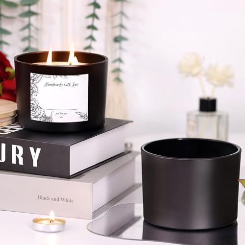6-Pack 16 oz Candle Jars - Frosted Black Glass with 3 Wicks, Empty Containers for Candle Making