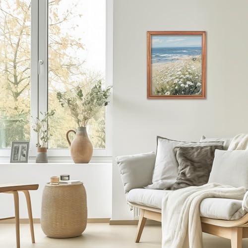 RLTXBUK Coastal Beach Diamond Art Kits, Beach House Room Decor, Coastal Daisy Floral Seaside Landscape Gem Diamond Painting Art Kits for Adults Kids Beginners, 9.8x11.8 Inch