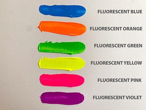 milo Fluorescent Acrylic Paint Set of 6 Colors | 8 oz Bottles | Student Neon Colors Acrylics Painting Pack | Glows UV in Black Light | Non-Toxic Arts & Crafts Paints for Artists & Hobby Painters | Made in USA