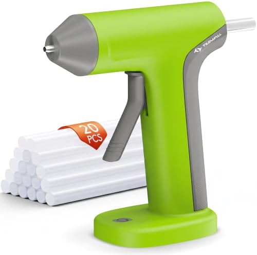 Tilswall 4V Cordless Hot Glue Gun Kit, 30s Fast Heat Mini Glue Gun with 2000mAh USB-C Battery, 20 Glue Sticks, Anti-Drip Tip & Auto Shut-Off for DIY Crafts, Home Repair, Green