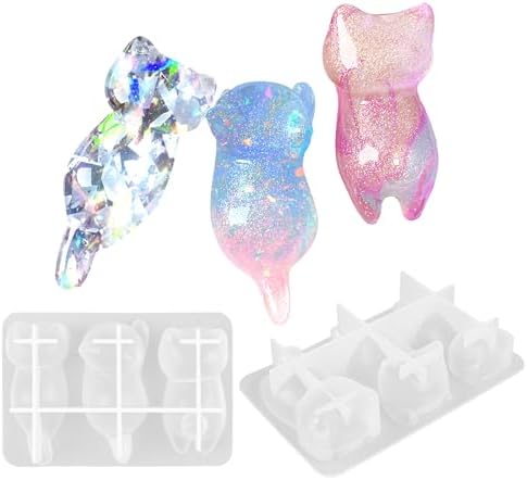 2 Pack Animal Silicone Molds, 3D Cute Cat Silicone Molds with Realistic Cat Shapes, Crystal Ornament Casting Moulds for Resin Casting, DIY Chopsticks Display Holder, Painting Pen Desktop Decor (Cat)