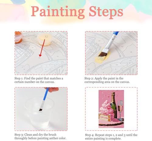 Auremi Red Wine Paint by Number Kits for Adults,Cake Paint by Number on Canvas with Frame DIY Painting with Number Acrylic Oil Paint Kits for Home Decor 8x12 Inch