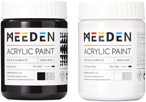 MEEDEN Black and White Acrylic Paint: 300ml/10oz x 2 Jars Heavy Body Gloss