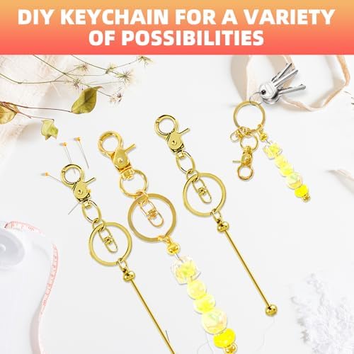 72 Pcs Beadable Keychains Bars bulk - 36 Gold DIY Metal Beaded Keychain Making Kit + 36 Bags Included, Bead Keychain Supplies,Blank Key Chain, Perfect for Women, Men, Mother's Day, Birthday Gift
