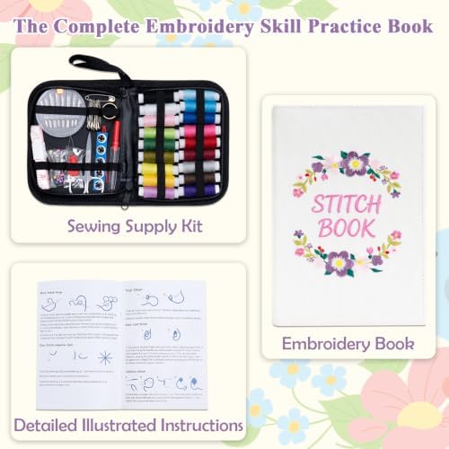 Nuberlic Embroidery Stitch Book Kit for Beginners, 72 Essential Stitches