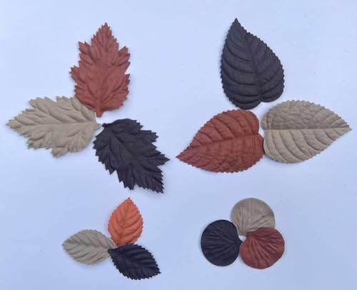 100 Pcs Handmade Mixed Mulberry Paper Rose,Maple,Sunflowers,Hydrangeas,Lotus Leaves Scrapbooking Wedding DIY Craft Supplies Card (Mixed Leaves Brown Tone.)