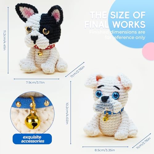 Gipony Crochet Kit for Beginners Animal,Crochet Animal Kits,Crochet Pet Toys Kits,Learn to Crochet with Step-by-Step Video Tutorials,Beginners Crochet Kits for Adults(2 Pack French Bulldog)