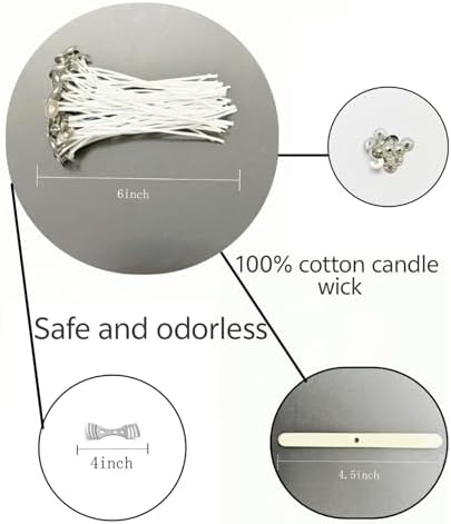 6 Inch 100Pcs Candle Wicks,100pcs Candle Wick Stickers,Candle Wick Centering Device,20 Pcs Metal Sustainer Tabs,5pcs Candle Wick Holder Materiales para Hacer Velas
