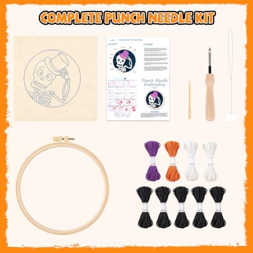 Halloween Punch Needle Kit Beginners Skeleton Stitching Kit for Craft Lover