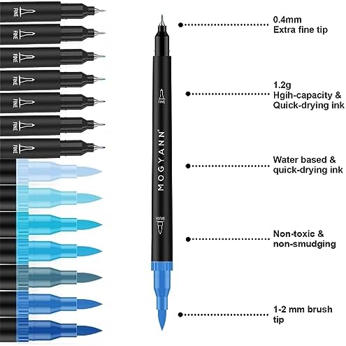 Blue Markers for Coloring, Drawing Pens 12 Pack