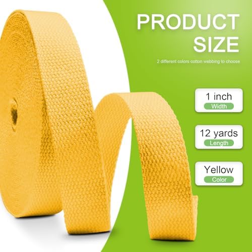 Cotton Webbing 1 Inch 12 Yards Yellow Cotton Webbing Straps for Bags Handles, 1 Inch Weave Webbing for Cloth Tote Bag Straps Making,Cloth Belt, DIY Crafts Decoration