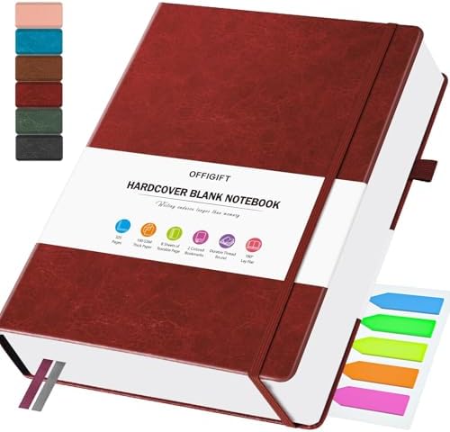Blank Journal, Hardcover Sketchbook, 320 Pages, Leather Blank Notebook, A5