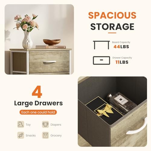 Sweetcrispy Dresser for Bedroom, 4 Drawer Storage Cabinet, Tall Nightstand