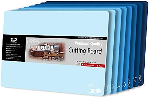 ZVP Plastic Cutting Boards for Kitchen, Flexible Cutting Mats, Gradient Blue Chopping Boards with Food Icon, Non-Slip, Non Porous, BPA Free, Dishwasher Safe