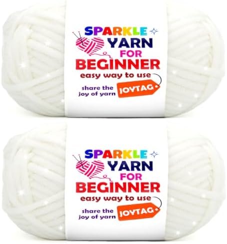 2 Pack Sparkle Beginner Crochet Yarn for Crocheting Knitting Multicolor Easy Crochet Yarn for Beginners(White)